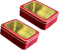 Pack of 2 Red Rectangular Metal Tin with Clear Lid – Gift Box for Cookies, Candy, Crafts & Storage – Ideal for Gifting, Home Decor & Party Favors
