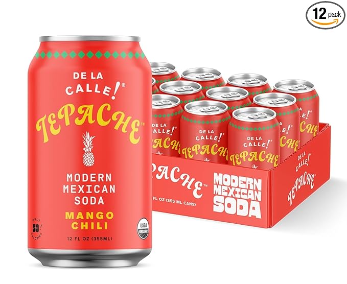 De La Calle Tepache - Mango Chili - Modern Mexican Soda - Craft Fermented Pineapple Sparkling Beverage - Certified Organic, Antioxidant Rich, Non-Alcoholic, Healthy Soda, Low Sugar, Low Calorie, Non-GMO