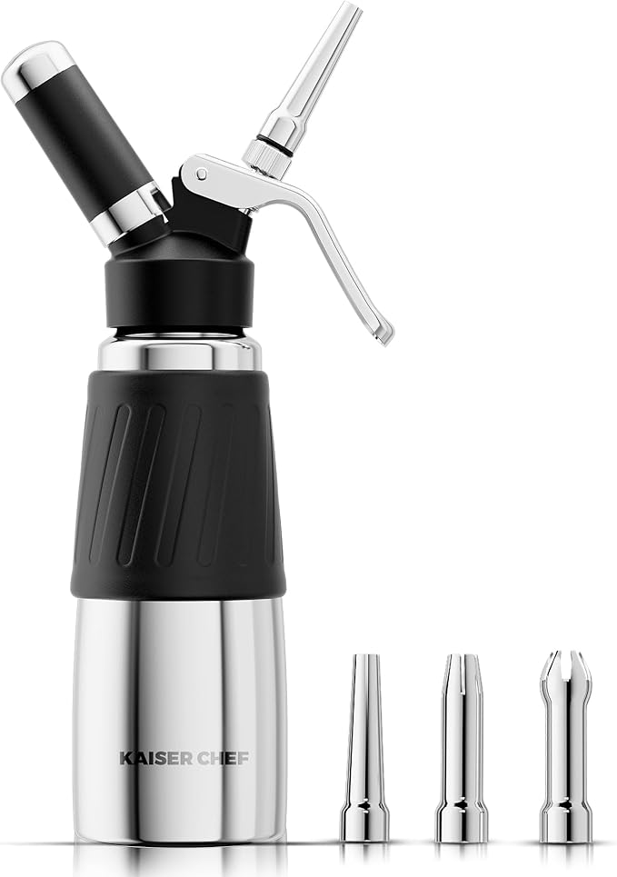 Whipped Cream Dispenser,Stainless Steel Bottle With Aluminum Head,1-Pint/500mL,Whip Cream Maker Canister with 3 Decorating Nozzles & Cleaning Brush - Need To Use N2O Chargers (Not Included) (500ml)