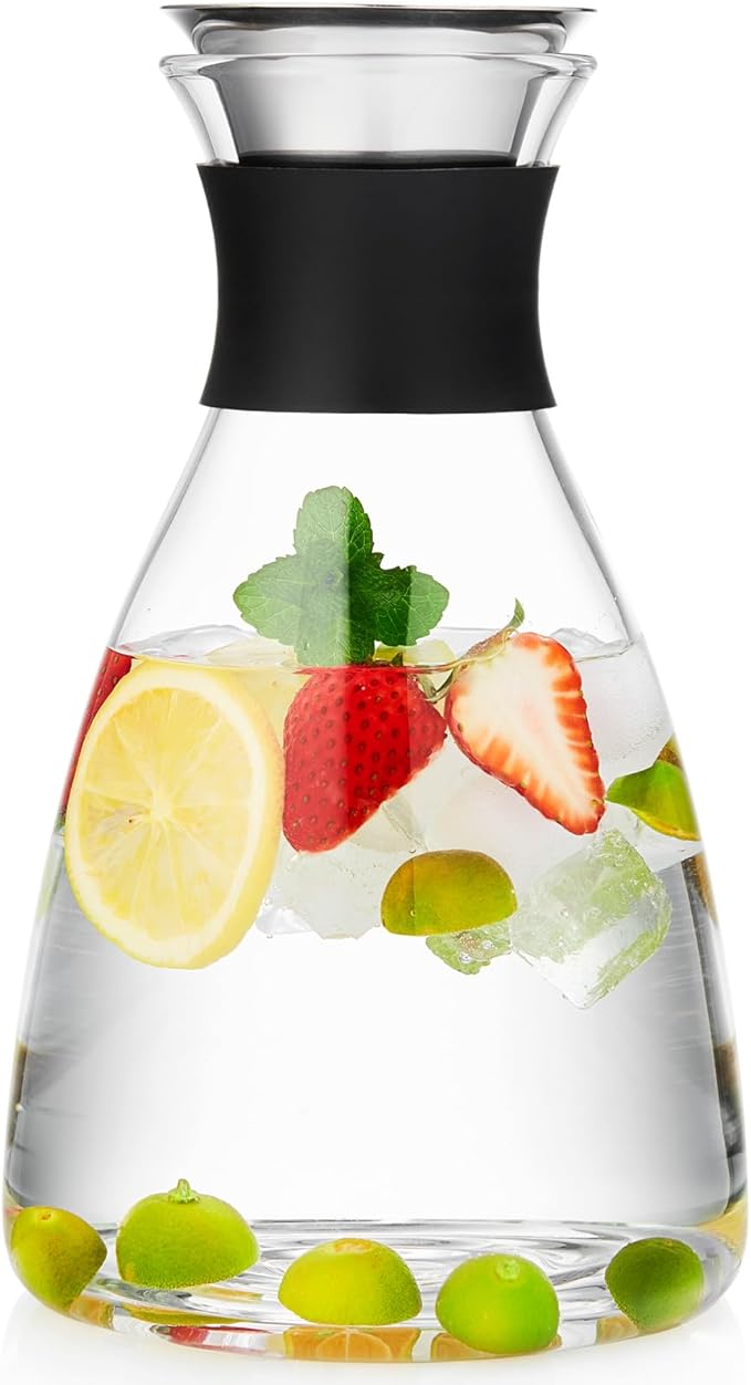 Glass Pitcher with Lid and Spout, 62 OZ Water Jug, Glass Carafe with Lid for Hot/Cold Water, Large Pitcher for Coffee, Juice,Homemade Iced Tea Beverage 1800ML