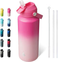 BJPKPK Water Bottle with Straw Lid, 32oz Vacuum Insulated Water Bottles, Metal Stainless Steel Thermos for Sports, Travel, BPA Free Leak Proof Thermos, Cups, Flasks, Tumblers,Cherry