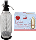 iSi North America Classic Sodamaker Set with Soda Siphon Chargers, 10-Pack - Stainless Steel 1-Quart Sparkling Water System & CO2 Carbonation Chargers for Carbonated Drinks, Juices, Cocktails