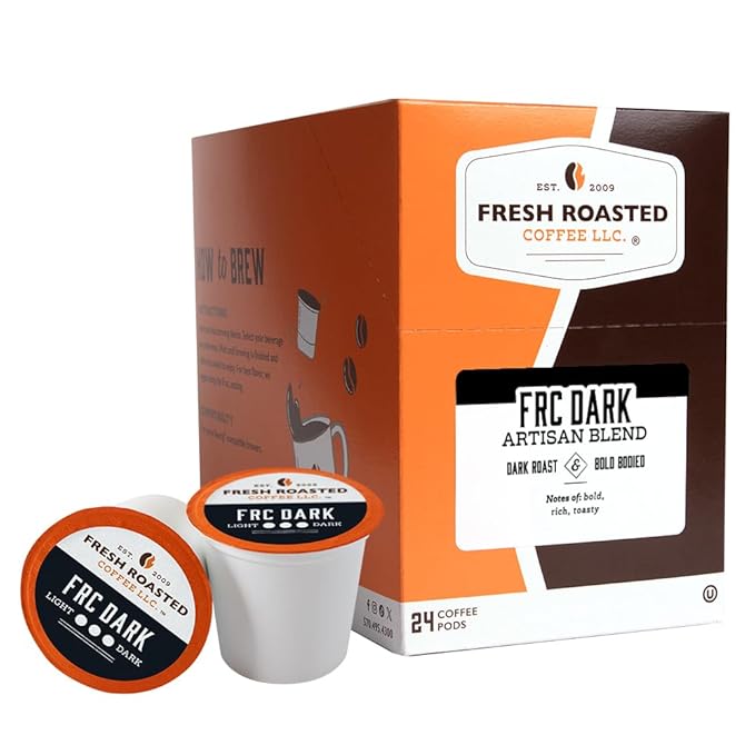 Fresh Roasted Coffee, FRC Dark Roast Blend, Artisan Blend, 24 Pods for K Cup Brewers