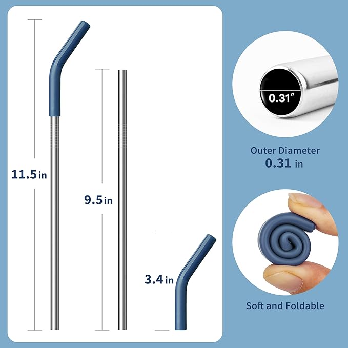 30 oz Straw for YETI Tumbler, Metal Straight Straws Reusable with Silicone Tip for Simple Modern 24 oz Tumbler and 32oz Glass Tumbler, Cleaning Brush, 1 Portable Bag