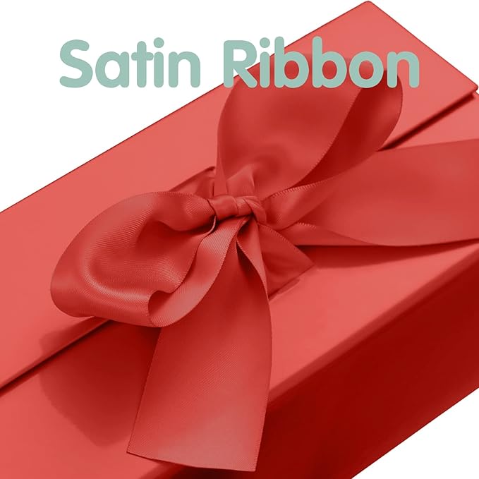 HAPPY POTATO Christmas Gift Box with Ribbon 9x6.5x3.8 Inches, Red Gift Box with Lid, Bridesmaid Proposal Box, Magnetic Gift Boxes for Presents (Glossy Red)