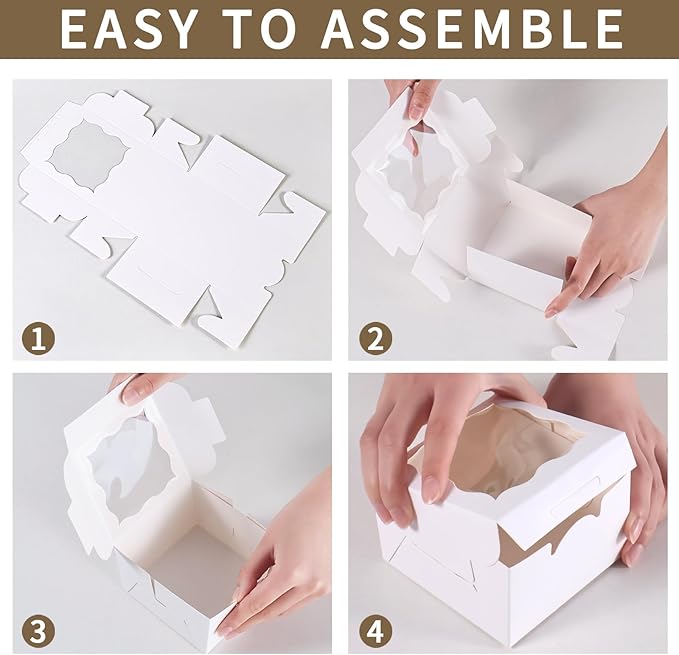 25pcs White Small Cake Box,4x4x2.5 Inch Bakery Boxes with Window,gift boxes bulk for Mini Cake Pastry Dessert Strawberries Chocolates Cupcakes with Stickers