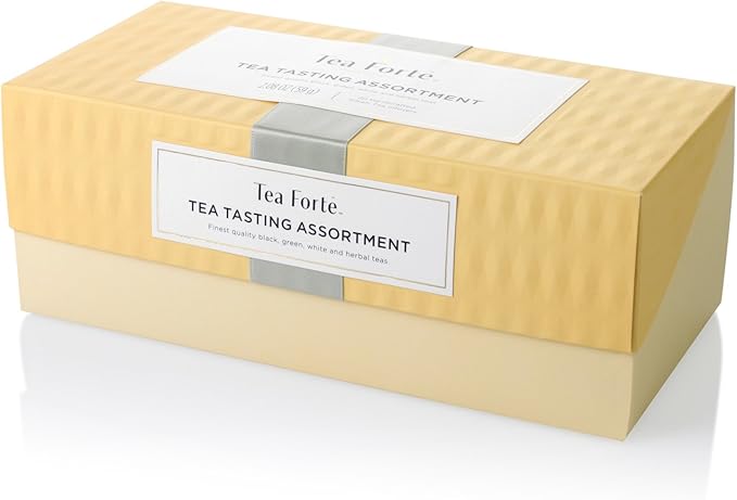 Tea Forte Tea Sampler Presentation Box, 20 Assorted Handcrafted Pyramid Tea Infuser Bags, Tea Tasting Assortment: Black, White, Green, Herbal