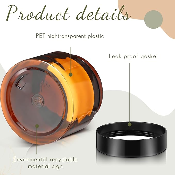 Patelai 4 Pieces Round Wide-mouth Leak Proof Plastic Container Jars with Lids for Travel Storage Makeup Beauty Products Face Creams Oils Salves Ointments DIY Making(2 Ounce,Amber)