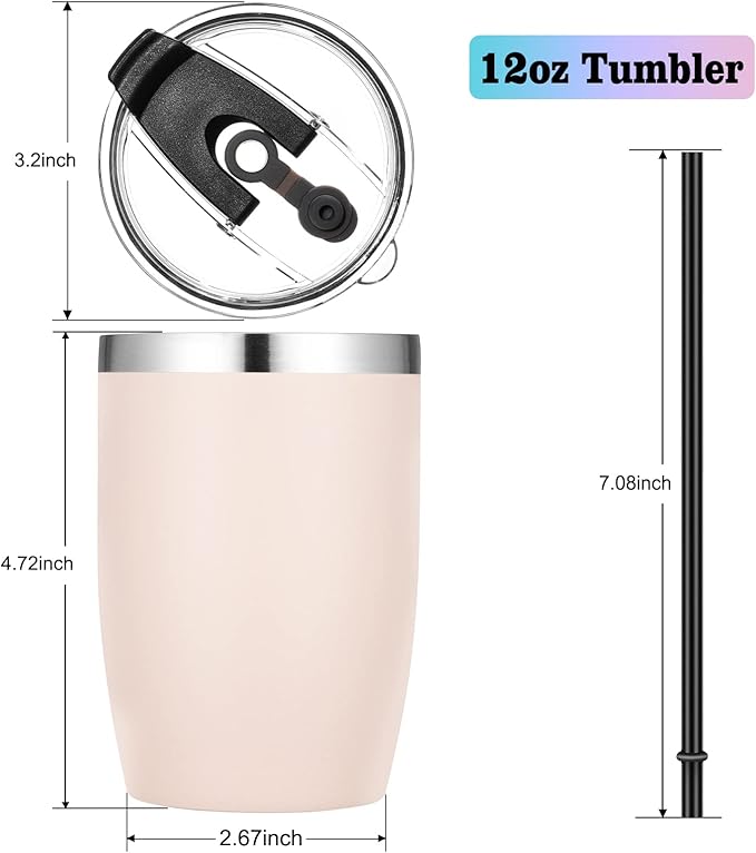 VEGOND Stainless Steel 12 oz Tumblers bulk Vacuum Insulated Double Wall Travel Tumbler with Lid and Straw Reusable Tumbler,Beige 12 pack