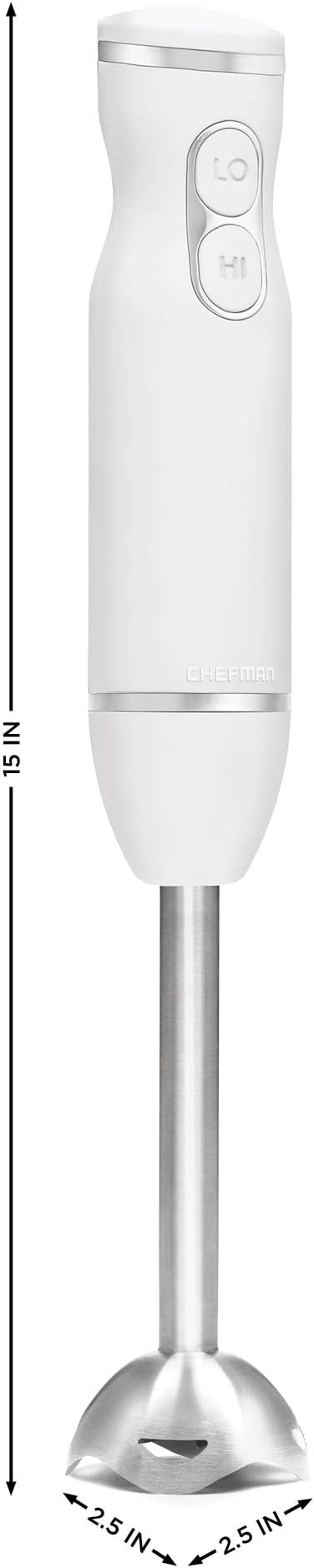 Chefman Immersion Stick Hand Blender with Stainless Steel Blades, Powerful Electric Ice Crushing 2-Speed Control Handheld Food Mixer, Purees, Smoothies, Shakes, Sauces & Soups, Ivory