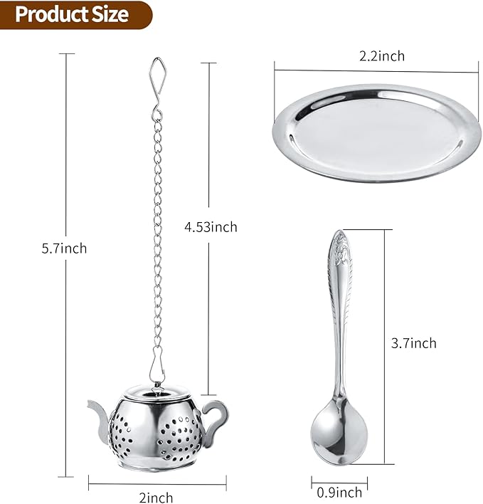 2-Pack Premium Tea Infusers with Spoon – 304 Stainless Steel Loose Leaf Tea Strainer & Steeper – Teapot Design for a Thoughtful Brewing Journey