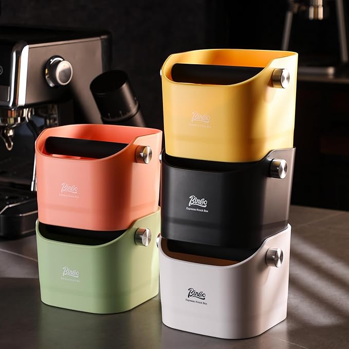 Espresso Knock Box - Bincoo Espresso Machine Knock Box/Espresso Grounds Knock Box, Barista Style Coffee Knock Box for Grounds with Removable Shock-Absorbent Knock Bar and Anti-Slip Base. (yellow)