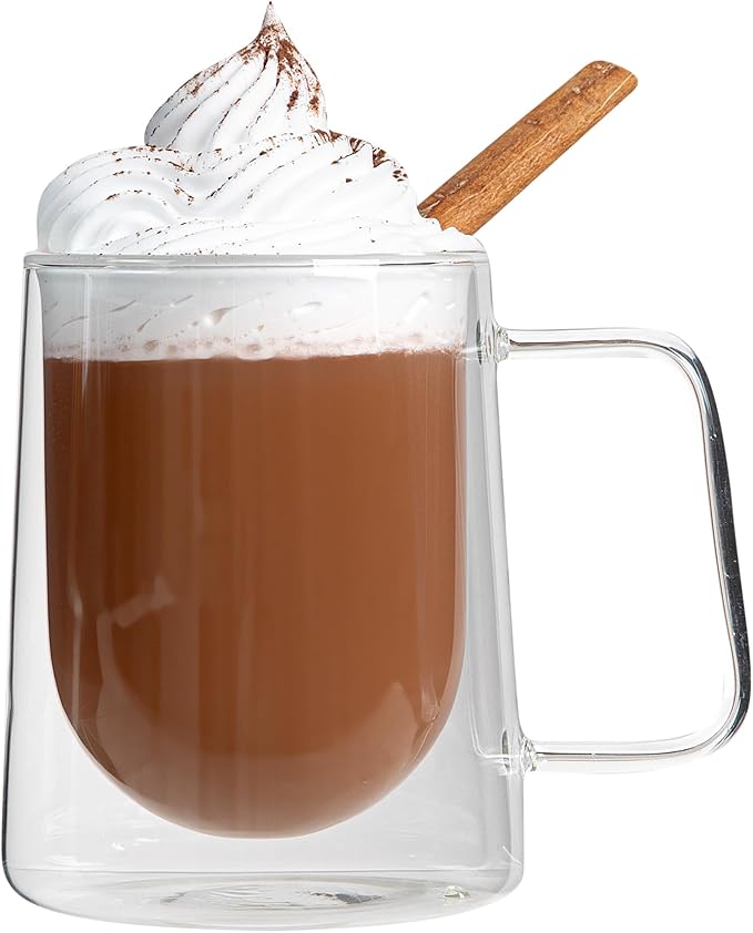 Restaurantware-Forma Professional 10.2 Ounce Double Wall Coffee Mugs, 12 Insulated Coffee Mugs With Handle - Dishwashable, Reusable, Clear Glass Beverage Cups, Freezable, For Hot Or Cold Beverages