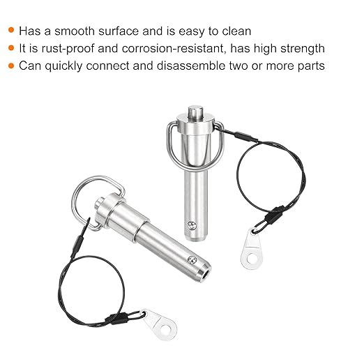 uxcell 2 Pcs Quick Release Pin, 1/2" x 2"(Dia. x L) Push-Button Ball Locking Pin 304 Stainless Steel Ring Handle Locking Pin with Wire for Audio Bimini Top Marine, Silver