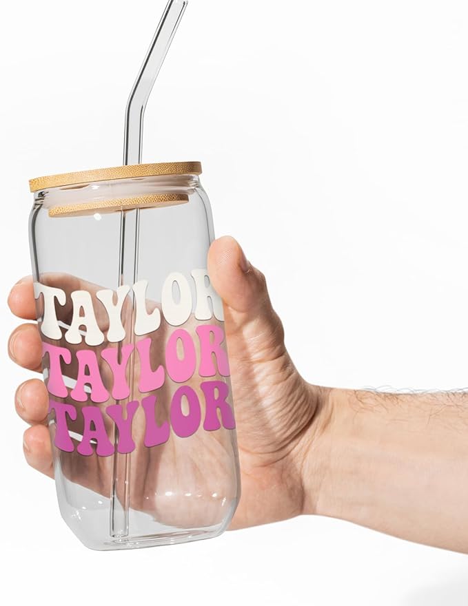 Personalized Tumbler with Name-Glass with Lids and Straws-18OZ Iced Coffee Cups with Lids, Cute Glass Cups, Mothers Day Birthday Gift for Women Her (TwsName)