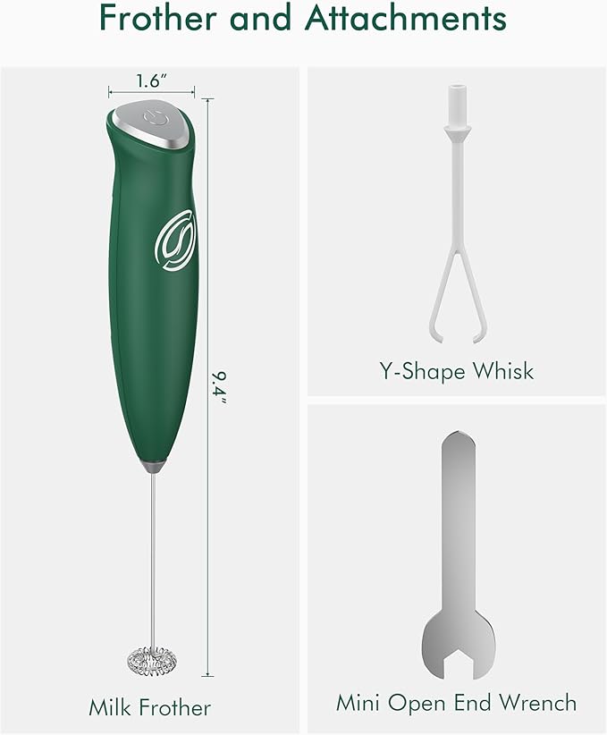 Milk Frother Handheld Frother Wand Drink Mixer Handheld Coffee Stirrers Electric Frother for Coffee Mixer Wand with 2 Whisk frother for protein powder coffee frother handheld-Green