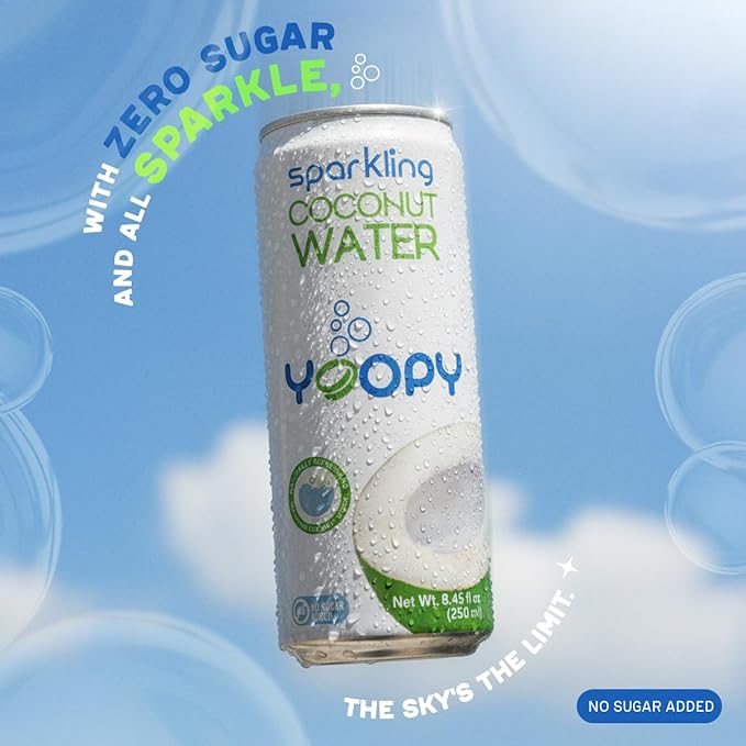 Yoopy Sparkling Coconut Water – Refreshing, Low Calorie, No Sugar Added | 12 Pack (8.45 fl oz Cans)