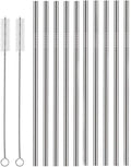 Set of 10 Stainless Steel Straws, HuaQi Straight Reusable Drinking Straws 10.5'' Long 0.24‘’ Dia for 30 oz Tumbler and 20 oz Tumbler, 2 Cleaning Brush Included (10 Straight Straw + 2 Brushes）