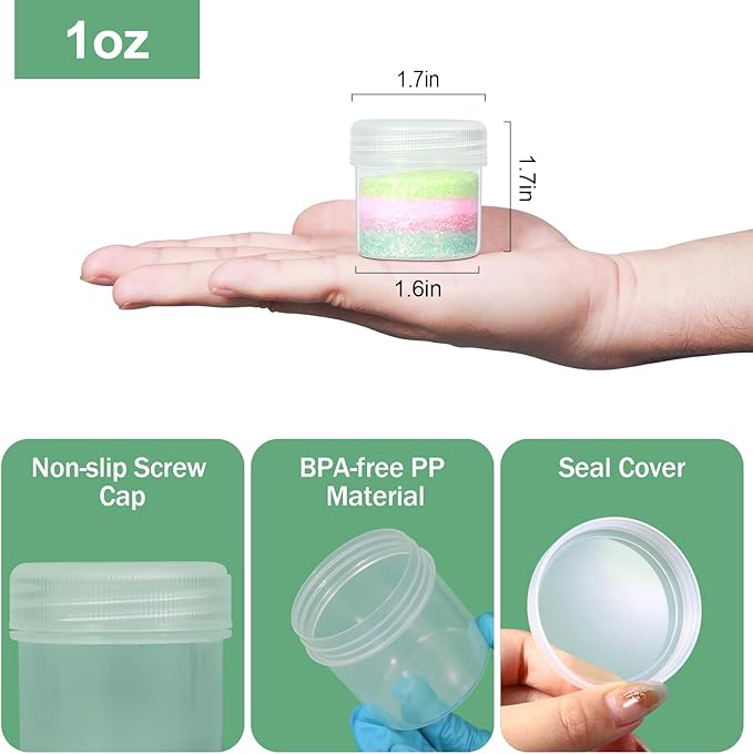TSA Approved Wide Mouth Travel Size Containers, PP Clear & White Leak Proof Travel Plastic Jars with Lids for Creams Lotion Cosmetic, Jewelry Beads, Sample, Small Items Storage (1 oz, 8 Pcs)