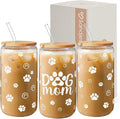 Dog Mom Cup 16 Oz Can Glass Coffee Mug with Bamboo Lid & Straw - Dog Lover Gifts for Women - Dog Mom Gift for Birthday Mothers Day