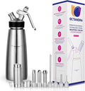 OCTANDRA 304 Stainless Steel Whipped Cream Dispenser 500mL/1 Pint Whip Cream Canister Maker Commercial Grade Whipping Siphon Cream Whipper with 3 Decorating Tips, 4 Injector Tips & Charger Holder