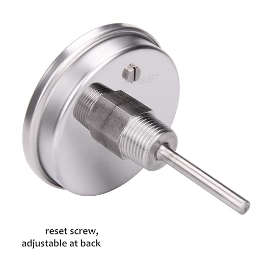 MEASUREMAN Fully Stainless Steel Pot, Kettle, Brewing Bimetal Dial Thermometer, 3" Dial, 2-1/2" Stem, -40-160 deg F/-40-70 deg C, -1% Accuracy, Adjustable, 1/2" NPT Back Mount