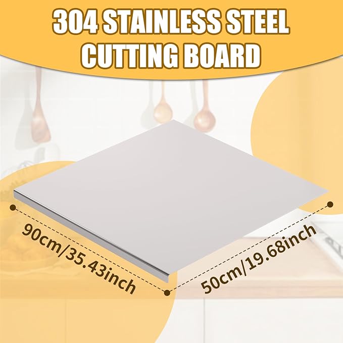 Nisorpa 304 Stainless Steel Cutting Board with Lip, Large Chopping Board for Kitchen with Rolling Pin, Cutting Boards for Chopping Meat, Vegetables, Fruits, Cheese, Bread, 35.4"Lx19.7"W