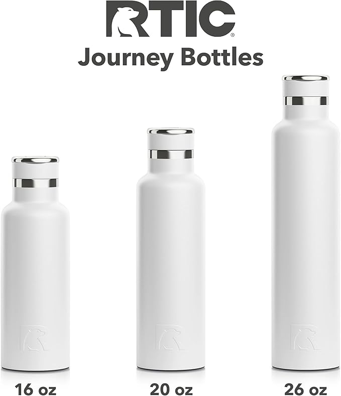 RTIC 26oz Journey Bottle Metal Stainless Steel Vacuum Insulated, BPA Free, Reusable, for Water, Hot and Cold Drinks, Travel, Sports, Camping, White