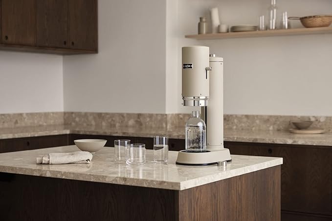Aarke Carbonator Pro, Sparkling & Carbonation Water Machine, Stainless Steel with Glass Reusable Bottle Volume 800 mL/27 fl oz (Sand)