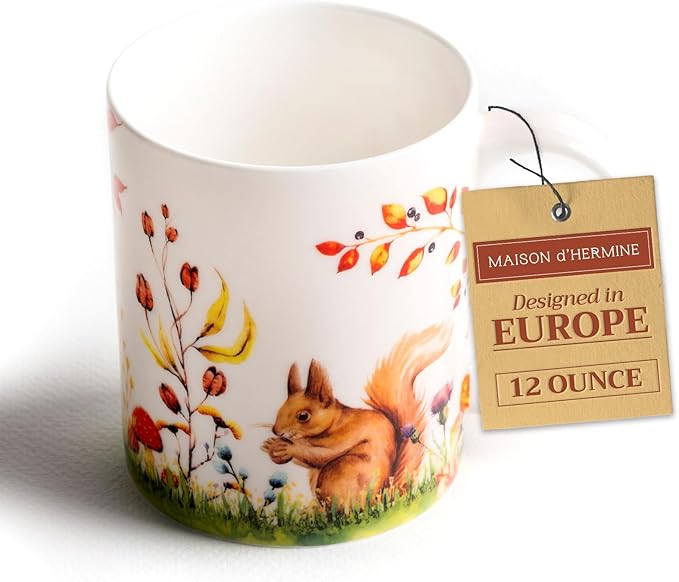 Maison d' Hermine Coffee Mug with Handles Fine Bone China Mugs Pack of One Tea Cups for Hot Beverages Cappuccino Latte Home Restaurant Office Perfect for Gift (Sous-Bois - Option 1, 12 Ounce)