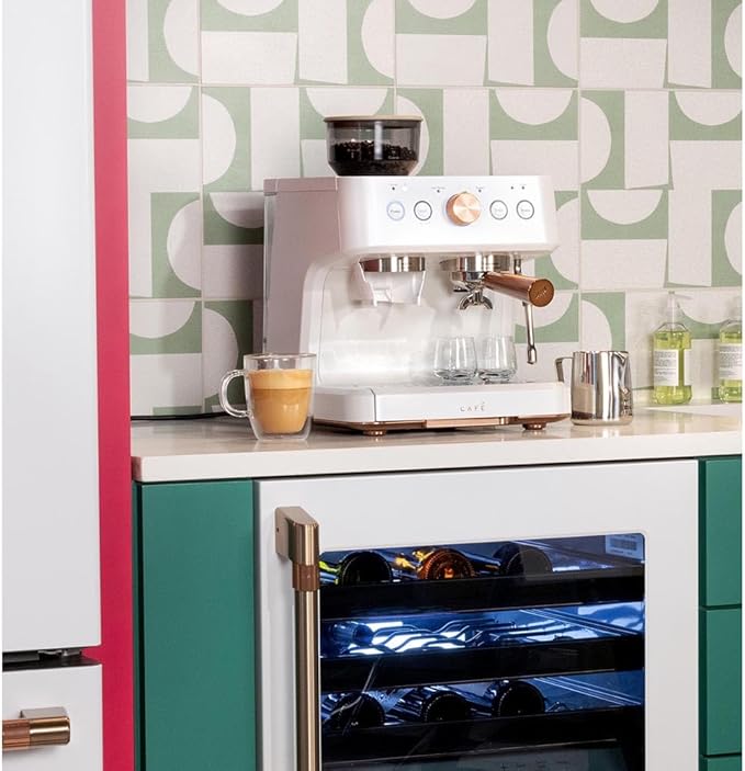 Café Bellissimo Semi Automatic Espresso Machine + Milk Frother | WiFi Connected, Smart Home Kitchen Essentials | Built-In Bean Grinder, 15-Bar Pump & 95-Ounce Water Reservoir | Matte White