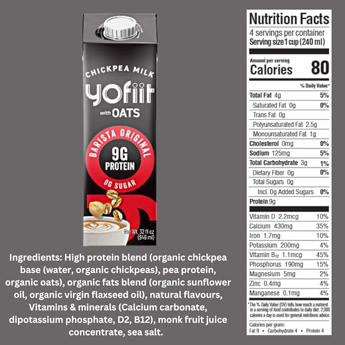 Great tasting, Frothy, Zero Sugar, Yofiit Barista Blend with Oats Non Dairy Milk is the high protein coffee vegan creamer you want, 9g Protein - Froths Well - Low Carb, High Protein, Shelf Stable Milk (6 Pack)