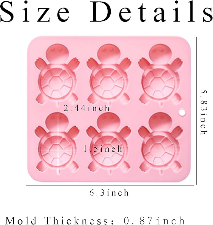 2 Pcs Turtle Ice Cube Molds, 6 Cavity Turtle Shaped Silicone Molds, for Chocolate, Candy, Jello, Wax Melts, Muffin, Cupcake Cake Decor, Gummies