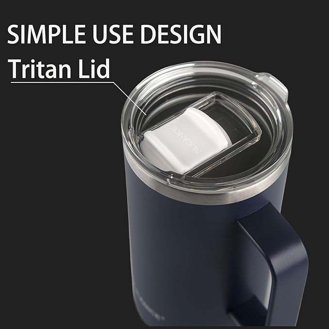 14 oz Stainless Steel Vacuum Insulated Tumbler with handle & MacSlider Lid, Dishwasher Safe & Spill Proof Coffee Cup, Travel Mug for Hot/Cold Drinks, Durable Design - Navy