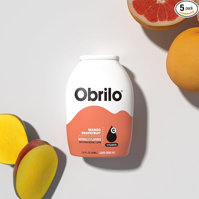Obrilo Water Enhancer Liquid Flavoring Drops - ZERO Sugar/Calorie, Dye Free, Naturally Flavored Drink Syrup, 2.0 fl oz x 5 Bottles for Kids & Adults (Mango Grapefruit)