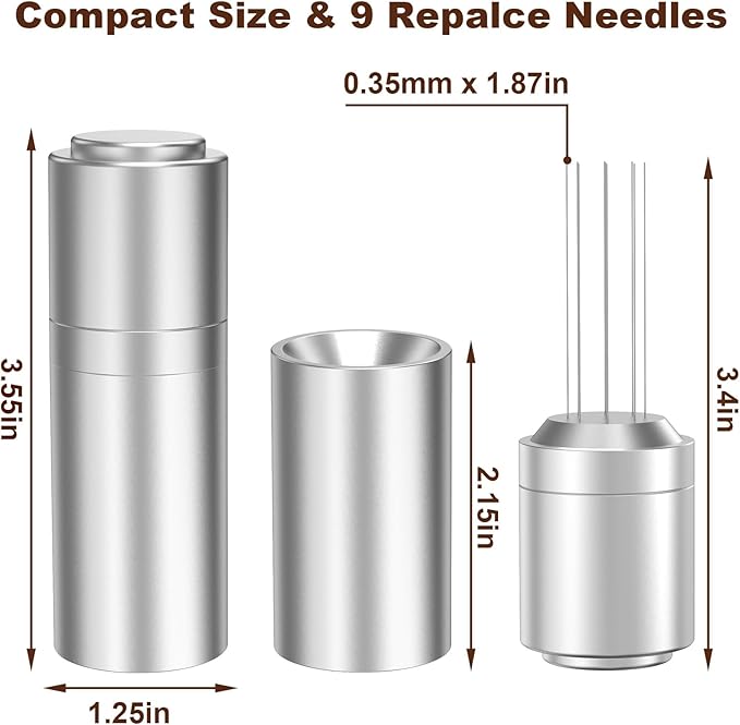 WDT Espresso Distribution Tools Espresso Stirrer Tool WDT Coffee Distributor for Barista Espresso Machine Accessories 9*0.35mm Espresso Grounds Stirrer with Extra 9 Replaceable Needles,Silver