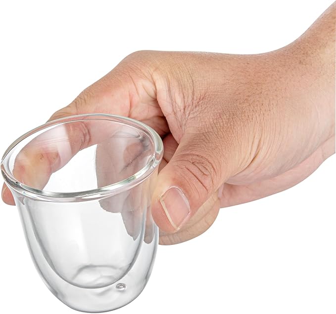 Restaurantware-Forma Professional 2.7 Ounce Double Wall Shot Glasses, 12 Insulated Espresso Cups - Dishwashable, Reusable, Clear Glass Coffee Cups, Freezable, For Hot Or Cold Beverages