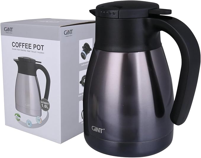GiNT 1L / 34Oz Thermal Coffee Carafe, Insulated Stainless Steel Coffee Carafes for Keeping Hot/Double Walled Vacuum Thermal Carafe (Purple)