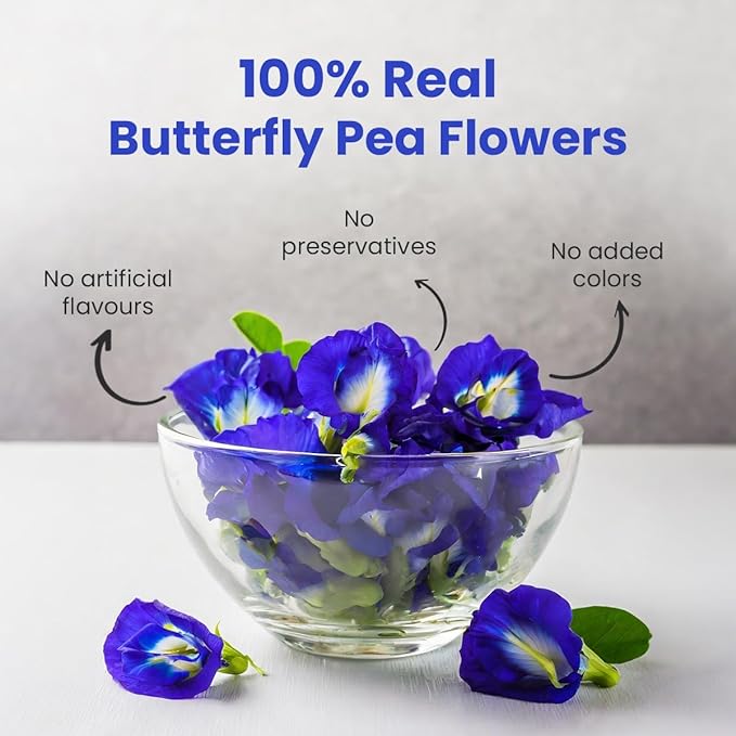BLUE TEA - Butterfly Pea Flower Tea - 10 Count - Pyramid Plant Based Tea Bag | ANTIOXIDANT RICH | Flower Based - Detox Tea - Herbal Tea - Caffeine Free - Non-Bitter | Zipper Pack