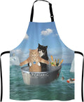 Funny Cats Adjustable Bib Apron, The two brave cats are drifting in the steel Cooking Kitchen Apron for Men Women