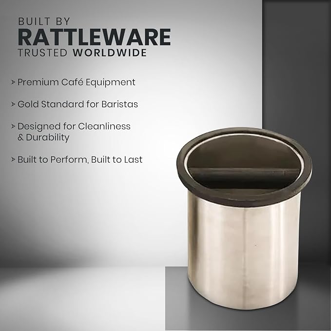 Rattleware Premium Stainless Round Knock Box (6.25" x 7.5") - Bottom Closed, Space-Saving Espresso Grounds Disposal Solution - Ideal for Home & Cafe Baristas