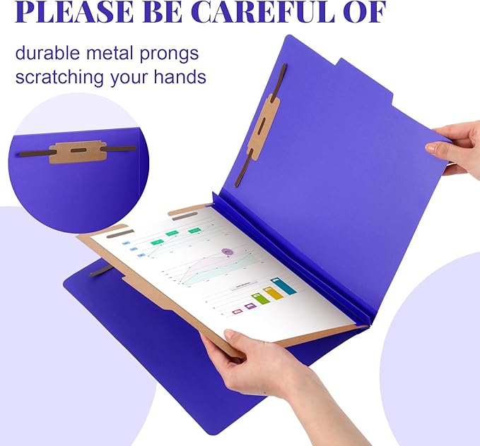 24 Pcs Classification Folders Letter Size, Back to School Supply for Teacher, Student, 1 Divider Pressboard File Folder Bulk with 2 Fasteners, 3.5 Inch Expanding File Organizer (Purple)
