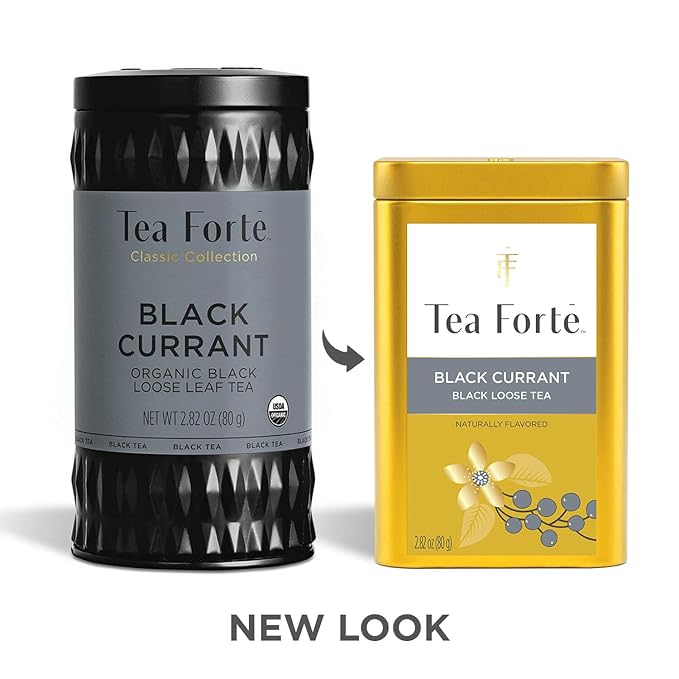 Tea Forte Black Currant Premium Loose Leaf Caffeinated Black Tea Blend Canister, Makes 35-50 Cups