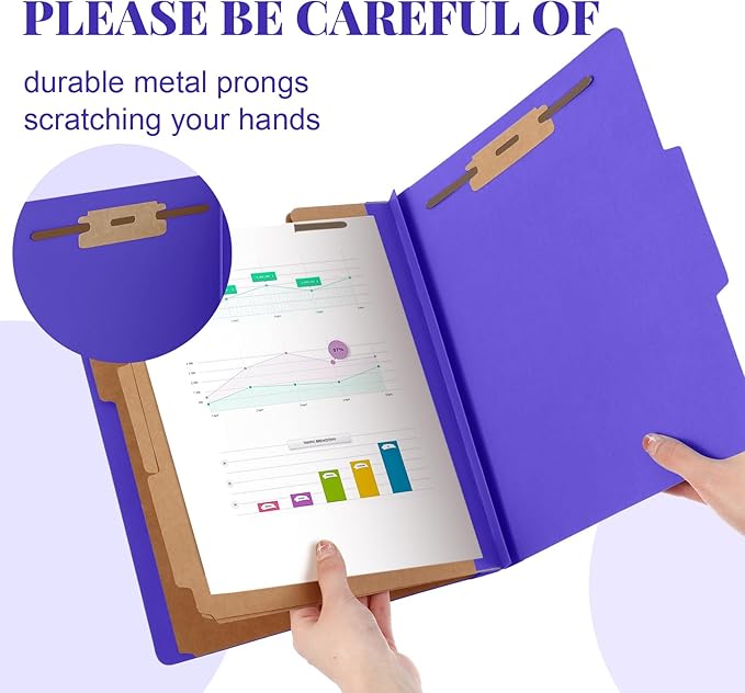 48 Pcs Classification Folders Letter Size, Back to School Supply for Teacher, Student, 3 Dividers Pressboard File Folder Bulk with 2 Fasteners, 3.5 Inch Expanding File Organizer (Purple)