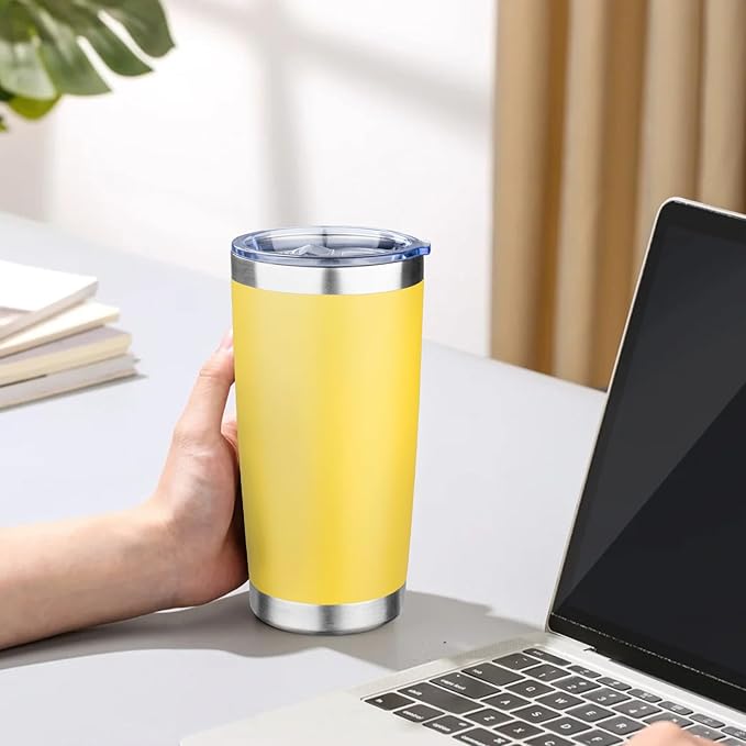 20oz Tumbler with Lid Double Wall Vacuum Insulated Travel Coffee Mug Stainless Steel Thermal Cup Powder Coated Sturdy Coffee Tumbler for Hot and Cold Beverage (Yellow,1)