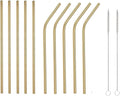 10 Pcs Stainless Steel Straws, Reusable Drinking Straws, 5 Straight + 5 Bent Metal Straws Set With 2 Pcs Cleaning Brushes (Gold, 8.5 Inch)