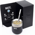 Matte 6.5 oz Yerba Mate Gourd and Bombilla Set - Includes DS Pro Box - BPA Free Yerba Mate Set Kit with Mate Straw, Elegant Design, Non-Slip Base (Black)