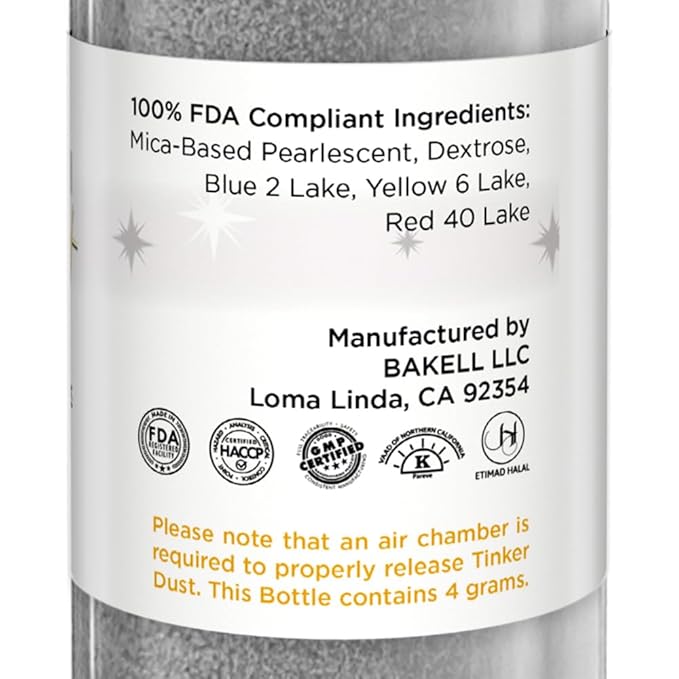 Bakell - Silver Tinker Dust (4g, 1x Mini Spray Pump) Edible Glitter for Food, Desserts, and Beverages!