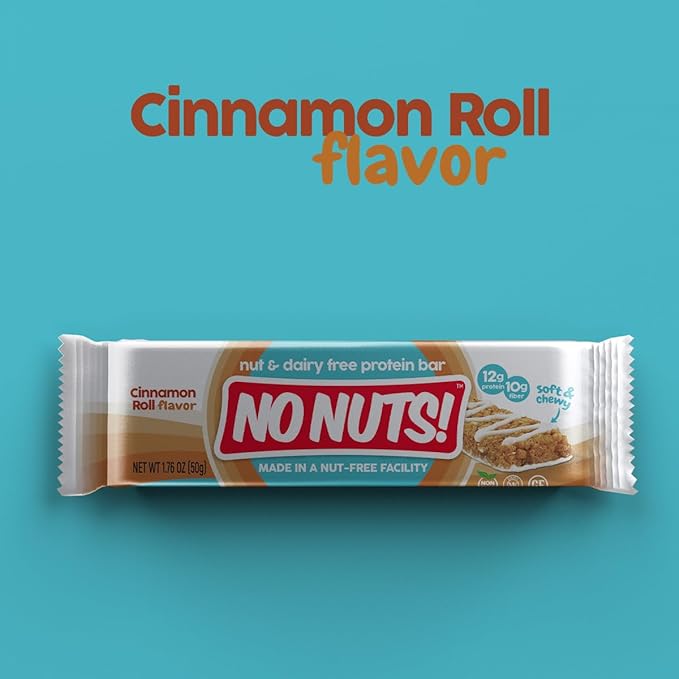 No Nuts! Cinnamon Roll Flavor Snack Bars - 100% Nut-Free Dairy Free Vegan Protein Bars, Protein + Energy Bars, Organic, Kosher, Egg-Free, Non-GMO & Dairy-Free Protein Bars 12 Count