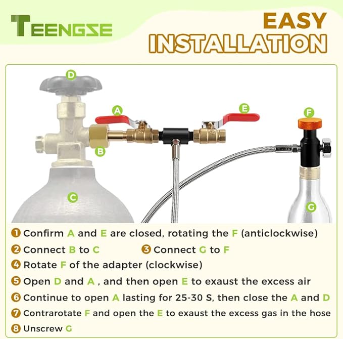 CGA320 G1/2 Co2 Cylinder Refill Adapter Hose, CO2 Refill Adapter Fill Station Connector Kit, CGA320 to TR21-4, 32inch Hose Dual Valve with Gauge